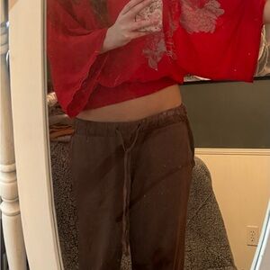 Vintage New York & Company Red Blouse with Floral Design